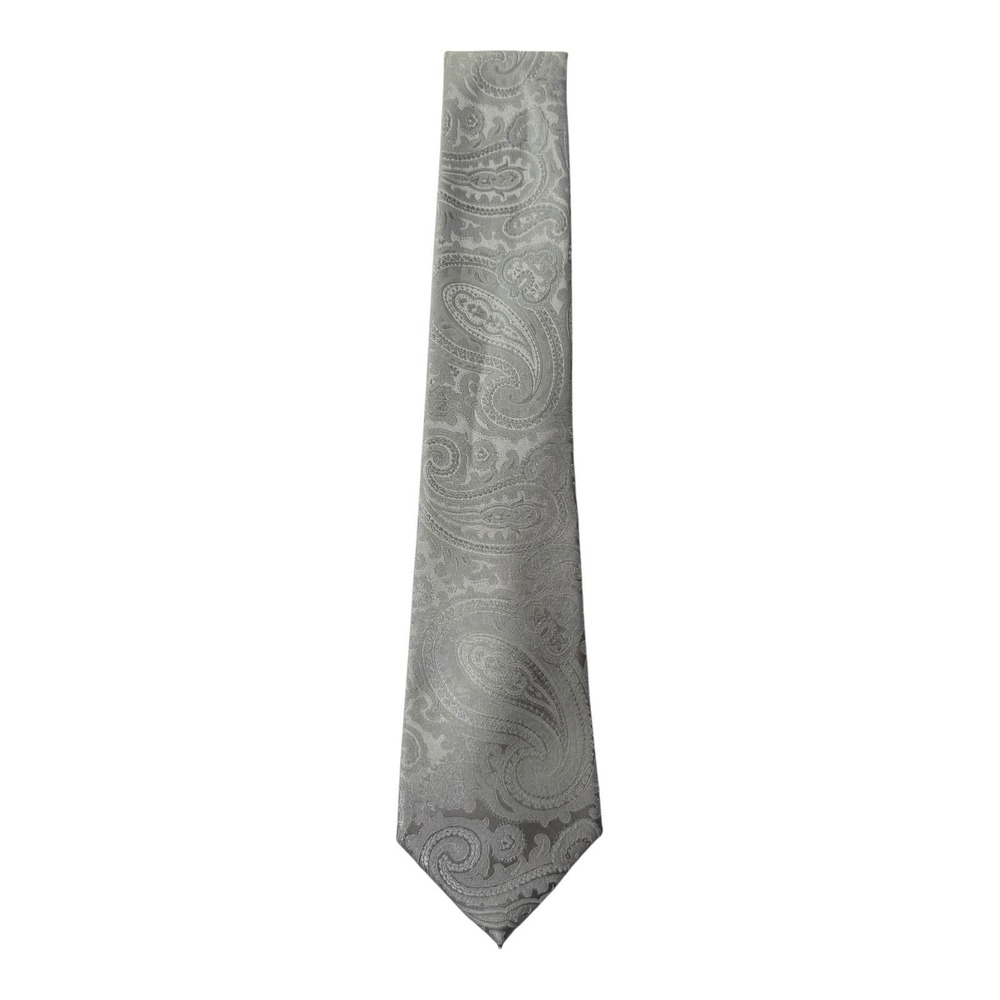 Dockers Silver Paisley Necktie Men's Classic Formal Wedding Satin Look Tie Gray